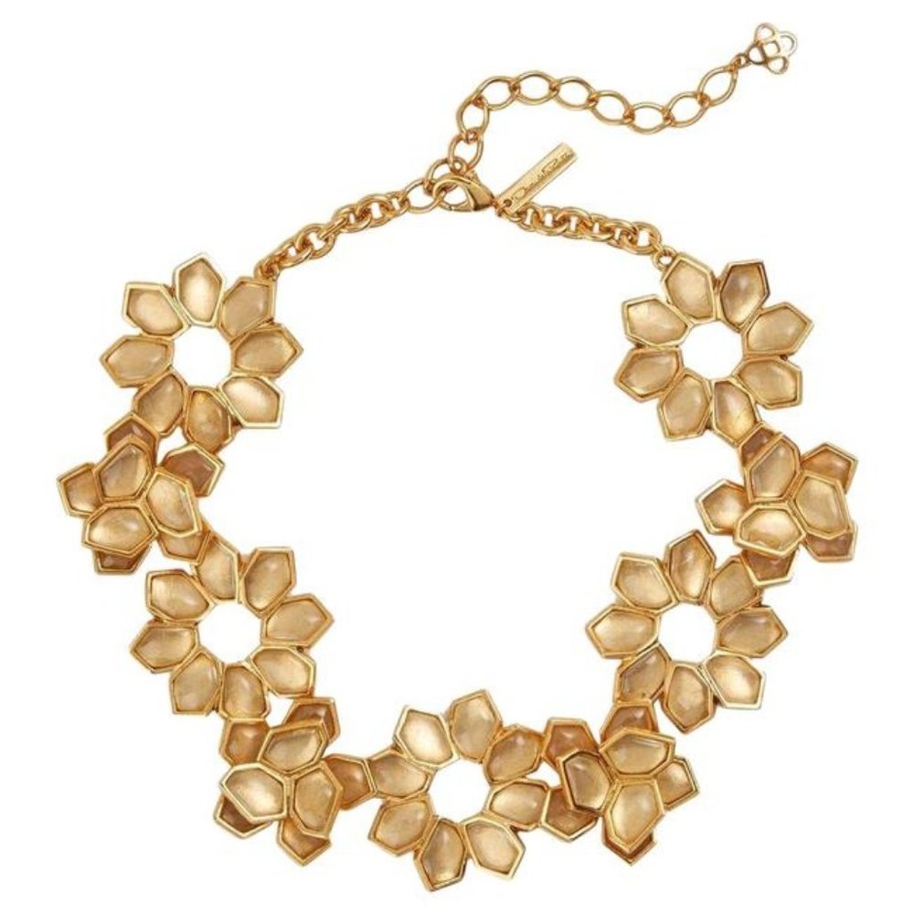 Oscar De La Renta Gold-tone Stone Jagged Flowers Necklace
